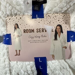 Room Service Cozy Wrap Robe Cable Textured Jacquard Fabric Ivory Large NWT